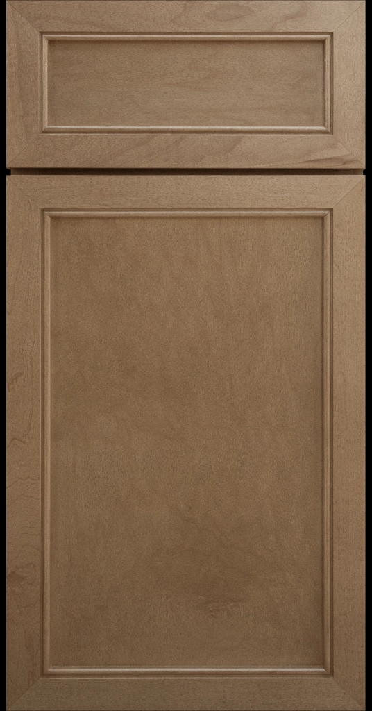 Alpine Slim narrow stile and rail cabinet door with a flat center panel in a Fawn stain